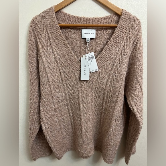 Jason Wu V-Neck Sweater in Soft Brown - Picture 1 of 12